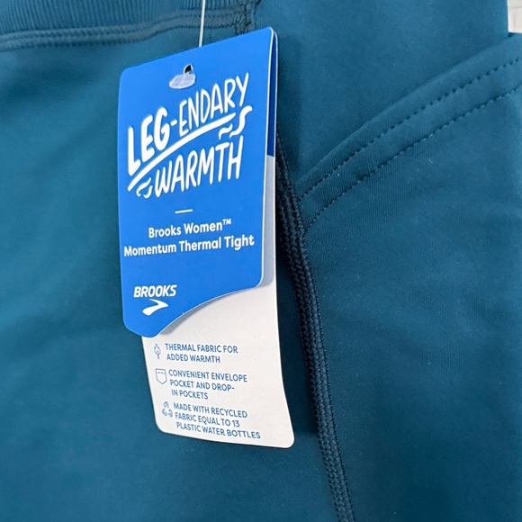 NWT Brooks Women’s Momentum Thermal Tights - Dark Teal/ “ocean drive” - Picture 4 of 5